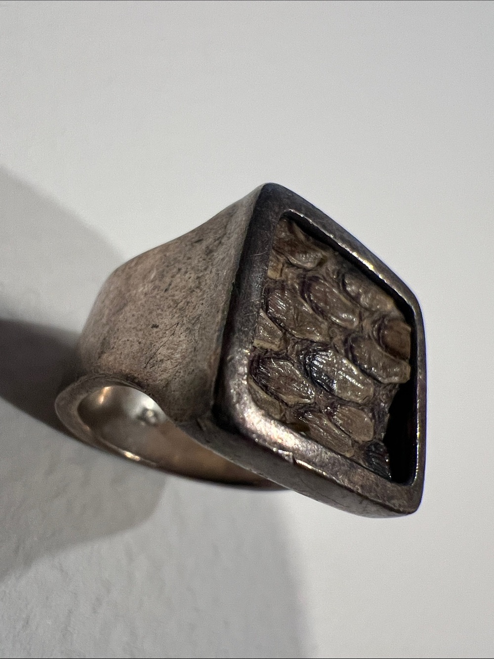 Sterling Silver Snakeskin Square Signet Ring - Picture 4 of 5